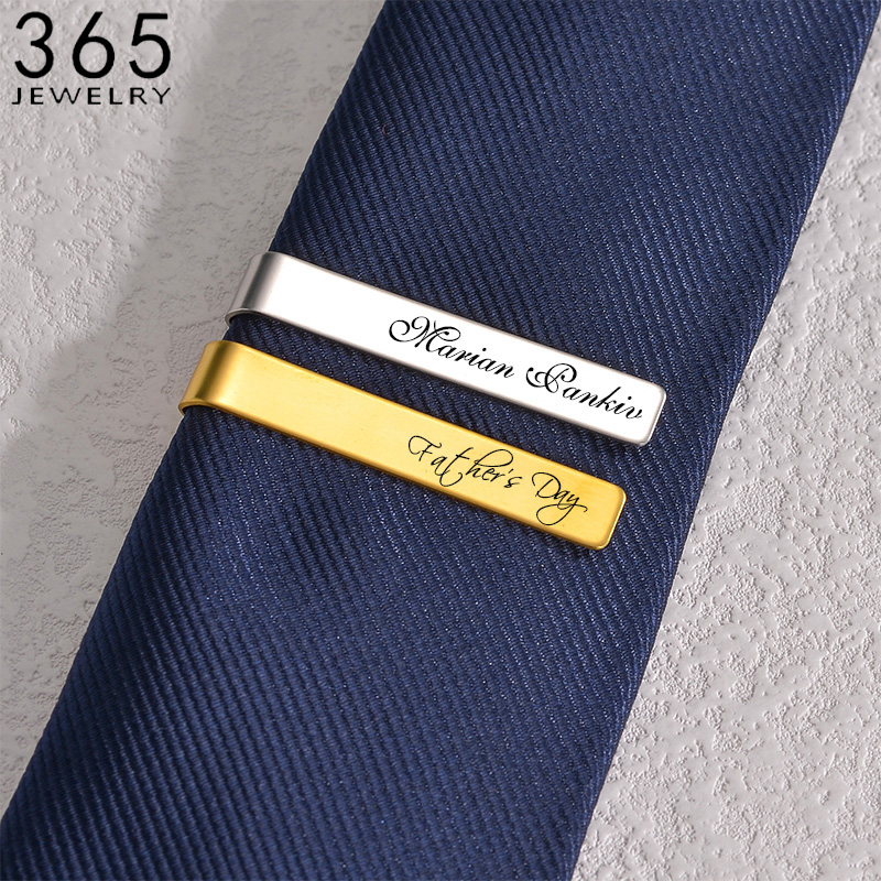 Tie Clip Bar Set Stainless Steel - Stainless Steel Engraved Name Tie Clips