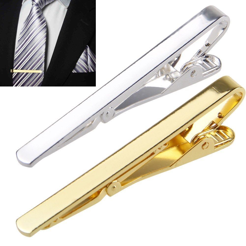 Tie Clip Bar Set Stainless Steel - Men Metal Silver Gold Simple Necktie