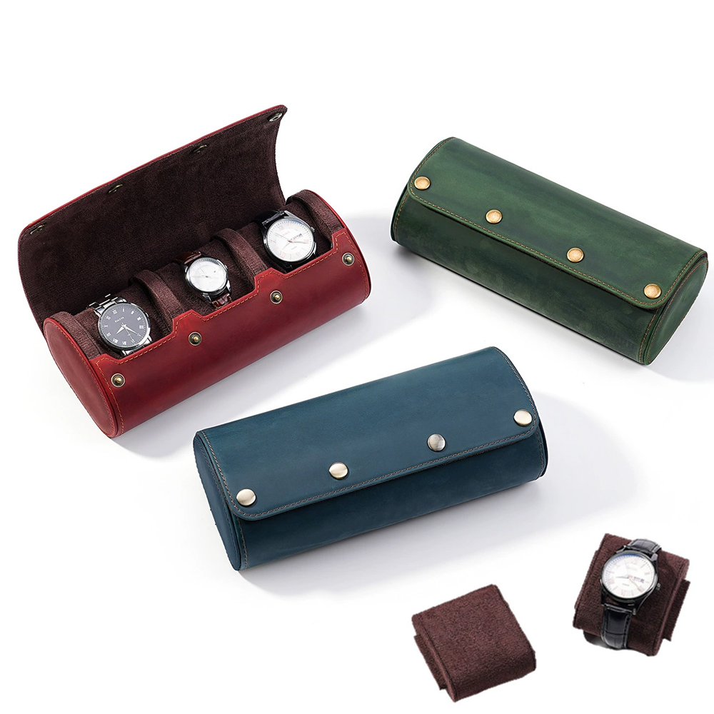 Watch Travel Roll Case 3 Slots Leather - CONTACT FAMILY Vintage Genuine Leather Watch