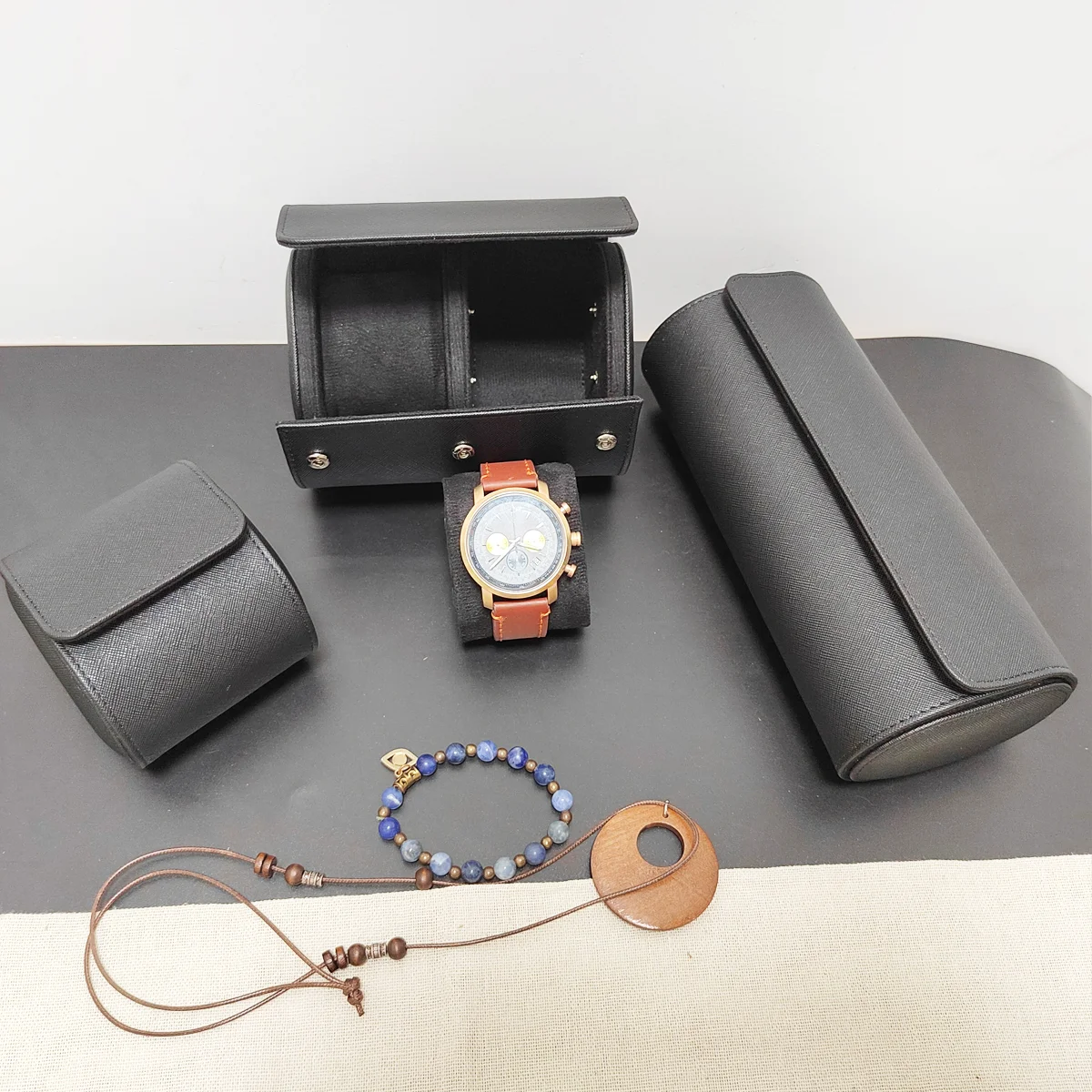 Watch Travel Roll Case 3 Slots Leather - 1/2/3 Slots Watch Roll Travel Case