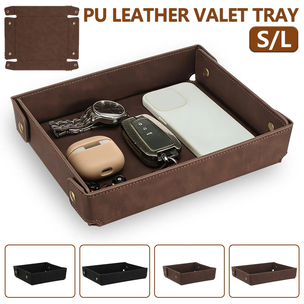 Valet Tray Nightstand Organizer Leather - PU Leather Valet Tray Portable Foldable