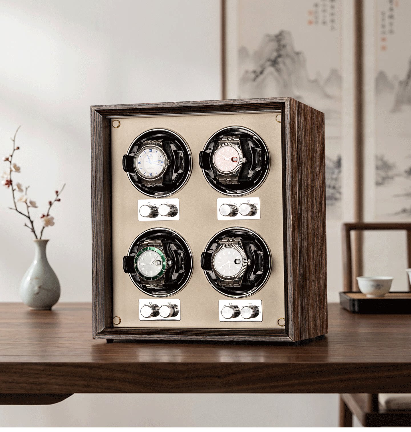 Watch Winder 4 Watches Automatic Silent - Virtorix 4 Slots Watch Winder Walnut