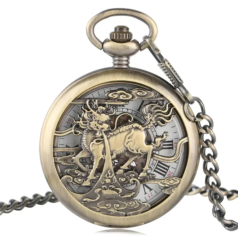 Pocket Watch Mechanical Skeleton Vintage - Retro Kylin Skeleton Men's Pocket Watch