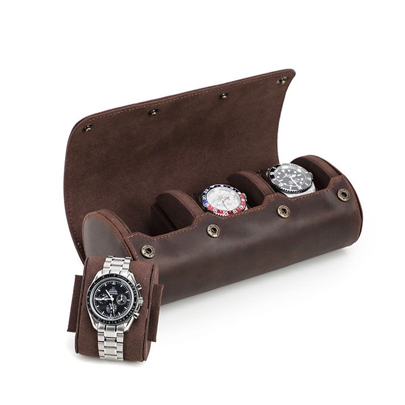Watch Travel Roll Case 3 Slots Leather - Genuine Cowhide Leather Watch Roll Travel
