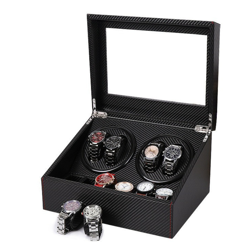 Watch Display Storage Box Carbon Fiber - Leather Watch Winders 4 Slot Mechanical