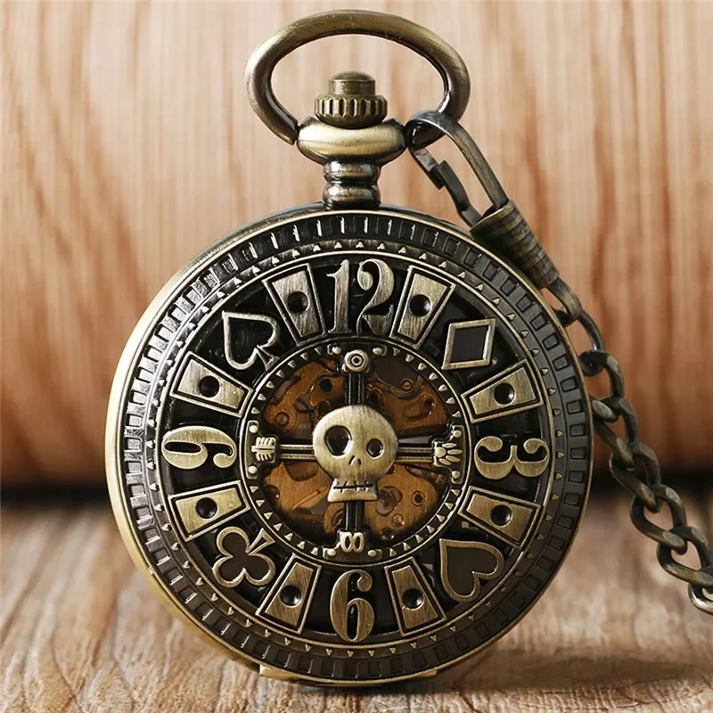 Pocket Watch Mechanical Skeleton Vintage - Vintage Poker Skull Head Skeleton Pocket