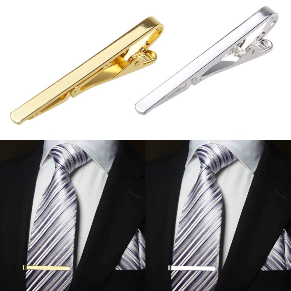Men Metal Silver Gold Simple N - Tie Clip Bar Set Stainless Steel ulasan dan harga