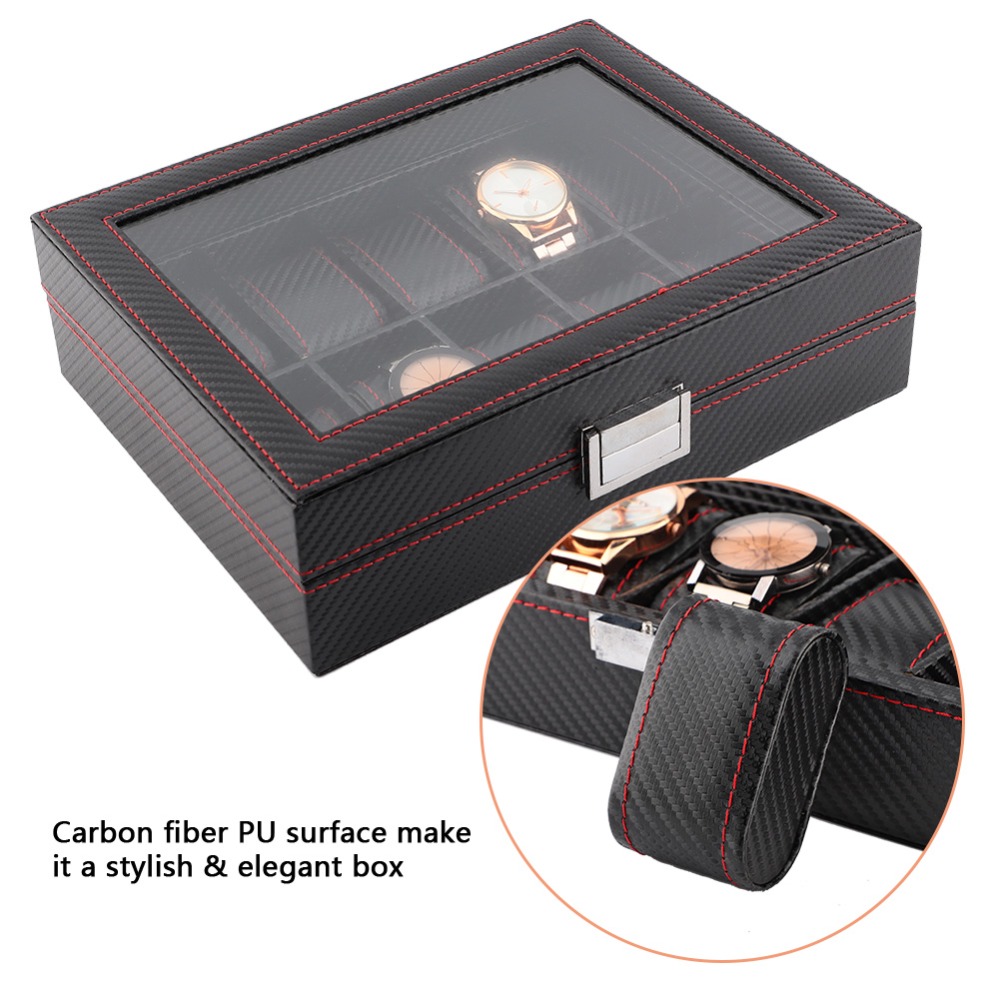 Carbon Fiber Texture Watch Box - Watch Display Storage Box Carbon Fiber ulasan dan harga