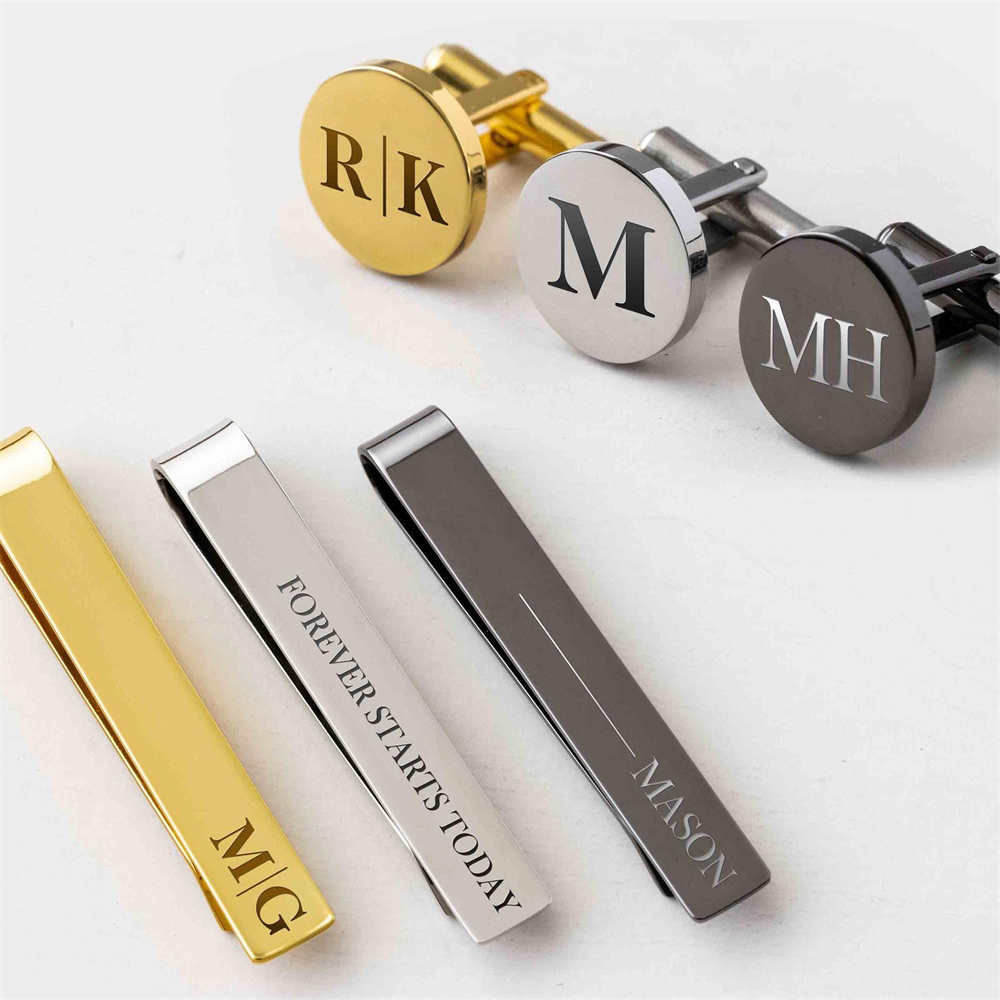 Men's Personalized Cufflinks a - Tie Clip Bar Set Stainless Steel ulasan dan harga