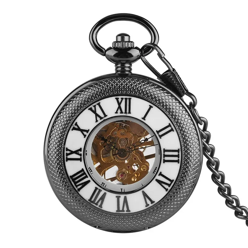 Vintage Black Half Hunter Men  - Pocket Watch Mechanical Skeleton Vintage ulasan dan harga