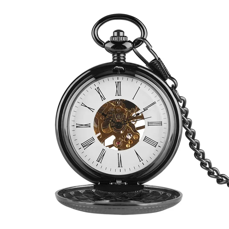 Vintage Black Half Hunter Men  - Pocket Watch Mechanical Skeleton Vintage ulasan dan harga