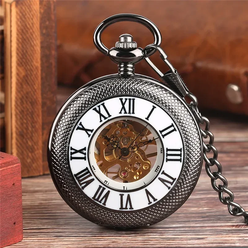 Vintage Black Half Hunter Men  - Pocket Watch Mechanical Skeleton Vintage ulasan dan harga