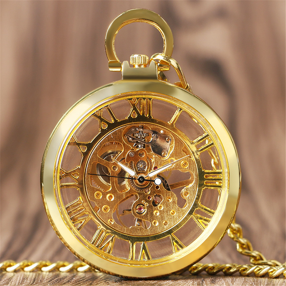 Transparent Skeleton Roman Num - Pocket Watch Mechanical Skeleton Vintage ulasan dan harga