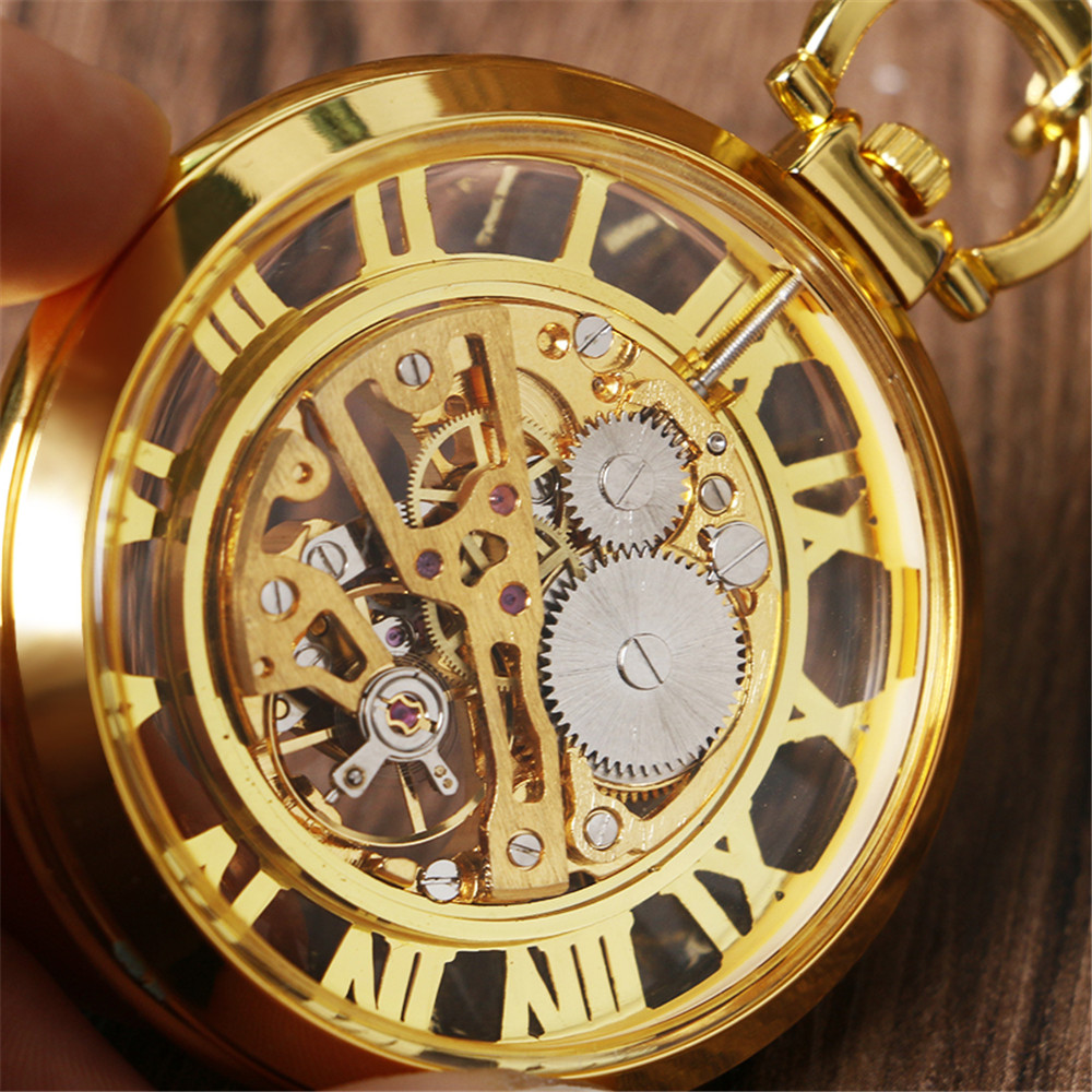Transparent Skeleton Roman Num - Pocket Watch Mechanical Skeleton Vintage ulasan dan harga