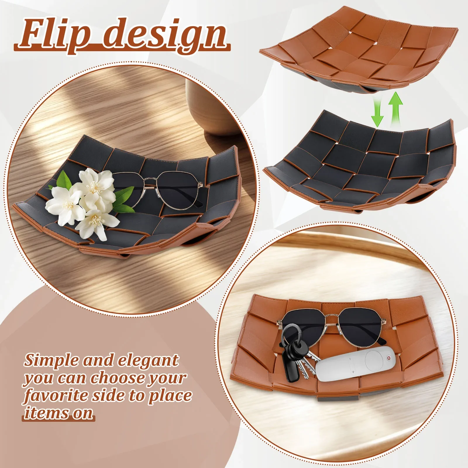 Valet Tray PU Leather Key Bowl - Valet Tray Nightstand Organizer Leather ulasan dan harga