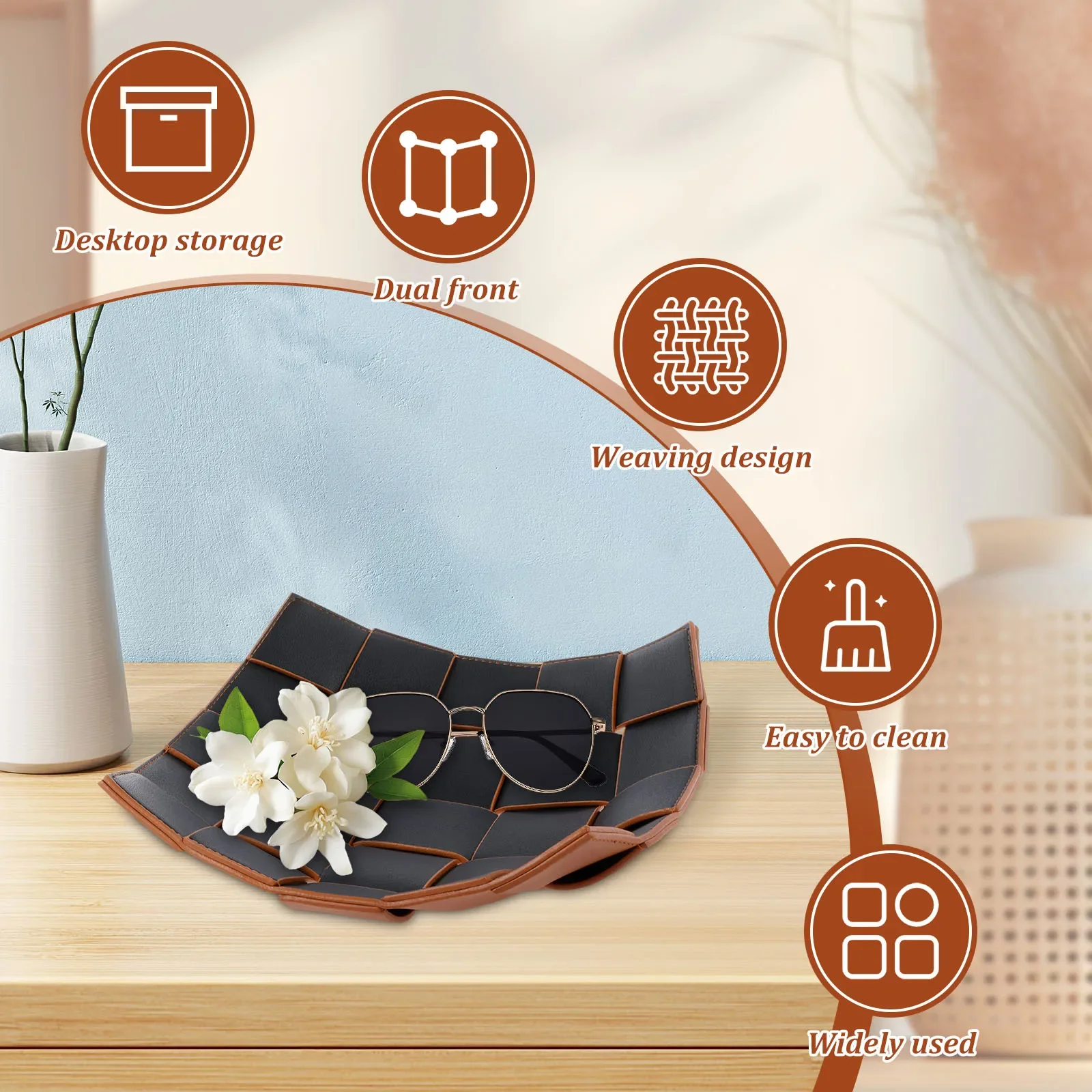Valet Tray PU Leather Key Bowl - Valet Tray Nightstand Organizer Leather ulasan dan harga