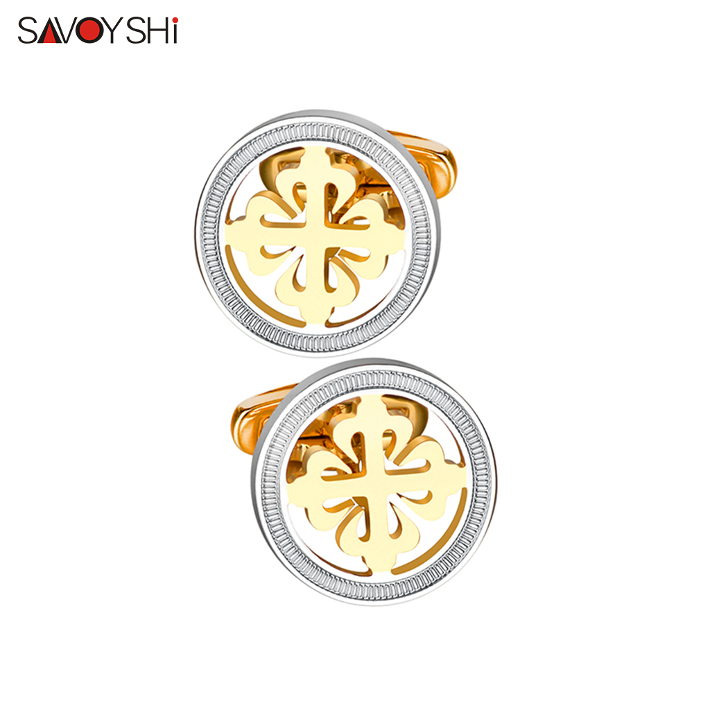 SAVOYSHI Luxury Hollow Iris Fl - Cufflinks Men Stainless Steel Luxury ulasan dan harga