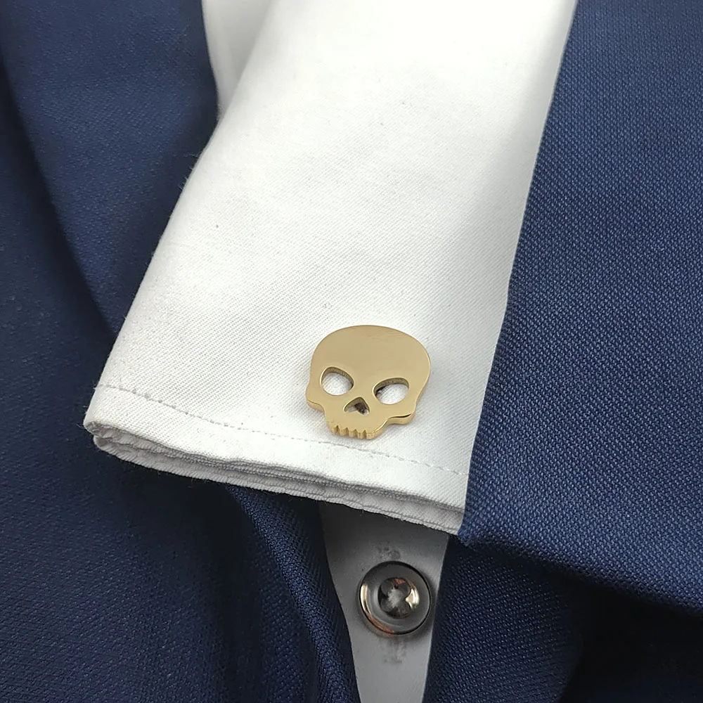 Halloween Skull 18k Gold-plate - Cufflinks Men Stainless Steel Luxury ulasan dan harga