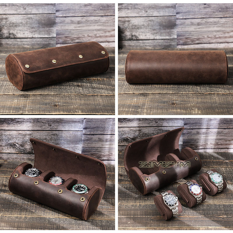 Genuine Cowhide Leather Watch  - Watch Travel Roll Case 3 Slots Leather ulasan dan harga