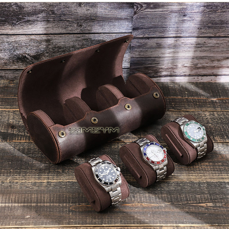 Genuine Cowhide Leather Watch  - Watch Travel Roll Case 3 Slots Leather ulasan dan harga