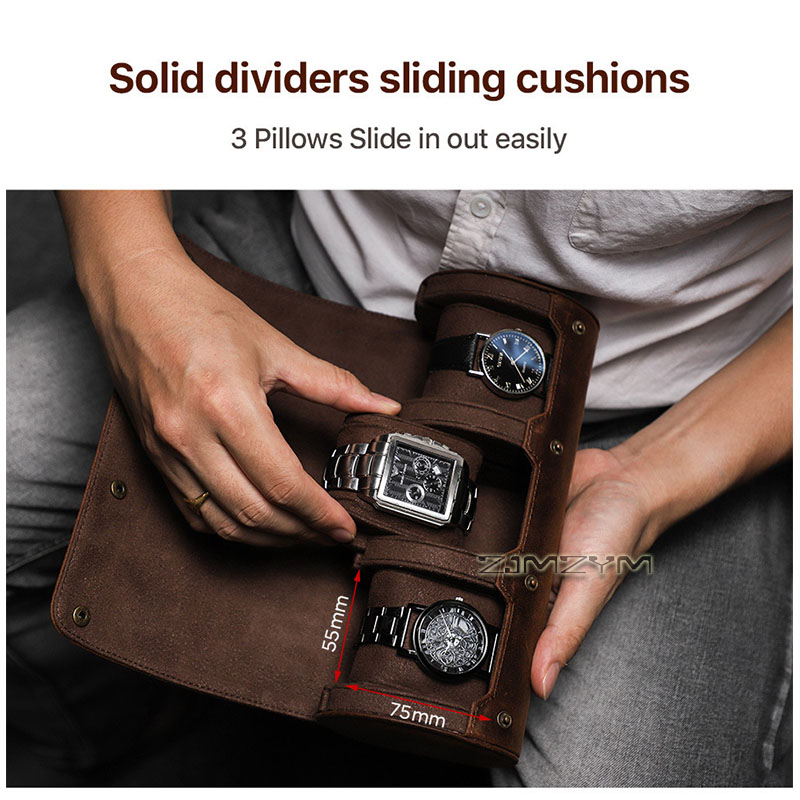 Genuine Cowhide Leather Watch  - Watch Travel Roll Case 3 Slots Leather ulasan dan harga