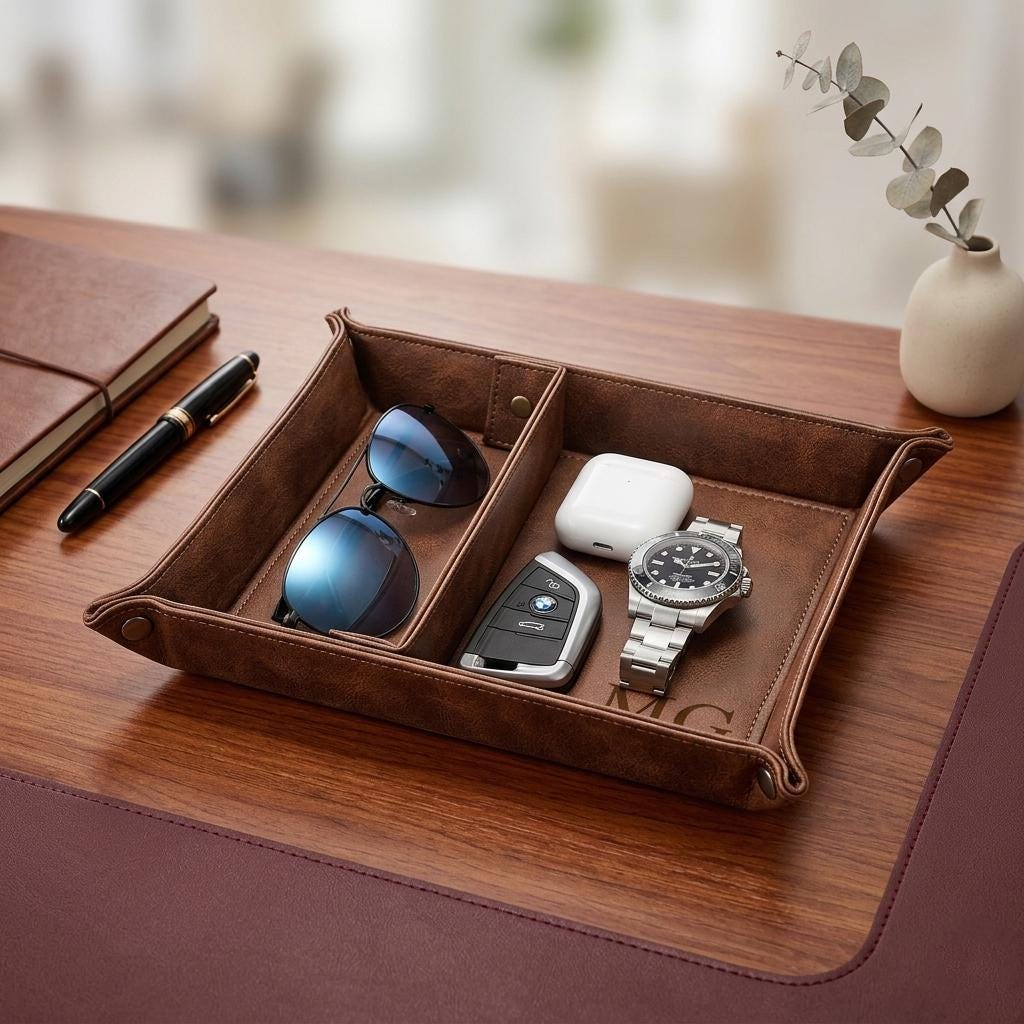 Personalized Desk Organizer PU - Valet Tray Nightstand Organizer Leather ulasan dan harga