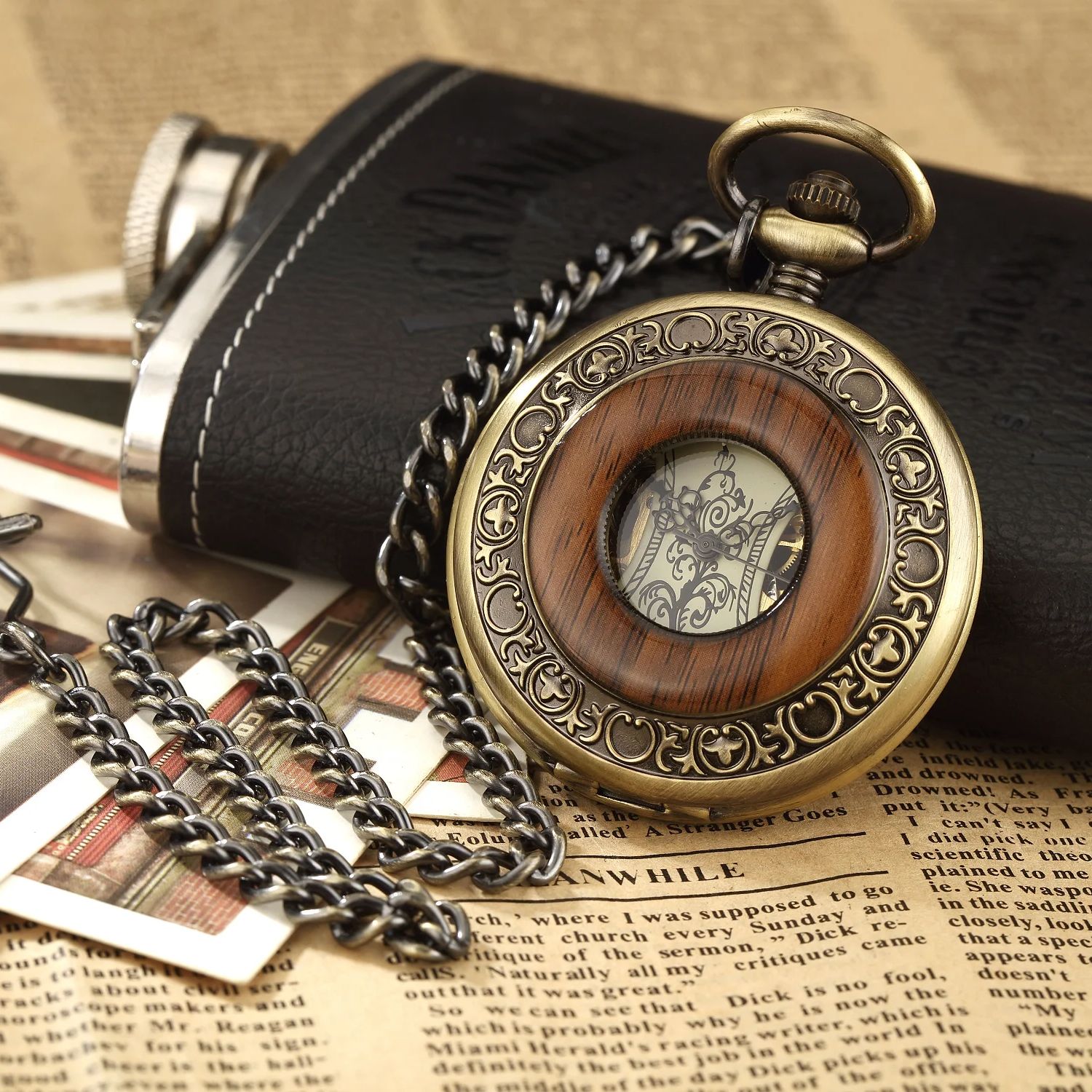 Vintage luxury wooden ring ske - Pocket Watch Mechanical Skeleton Vintage ulasan dan harga