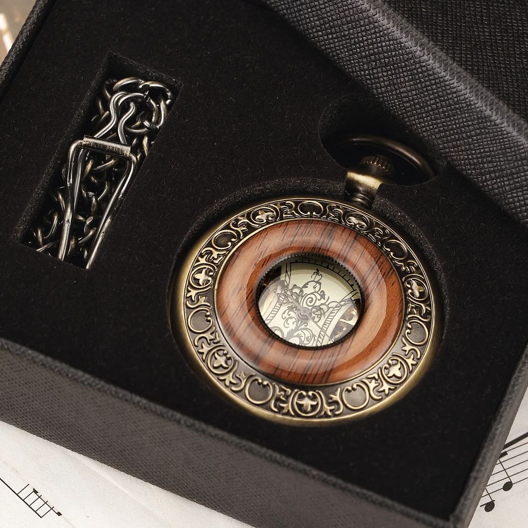 Vintage luxury wooden ring ske - Pocket Watch Mechanical Skeleton Vintage ulasan dan harga