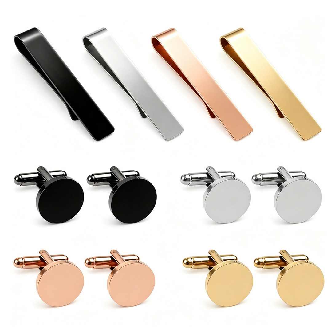 3 Sets Classic Round Cufflinks - Tie Clip Bar Set Stainless Steel ulasan dan harga