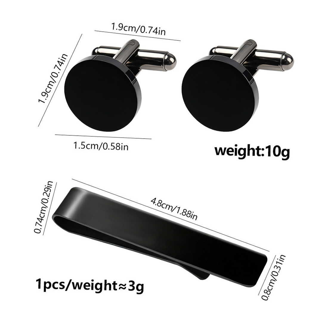 3 Sets Classic Round Cufflinks - Tie Clip Bar Set Stainless Steel ulasan dan harga