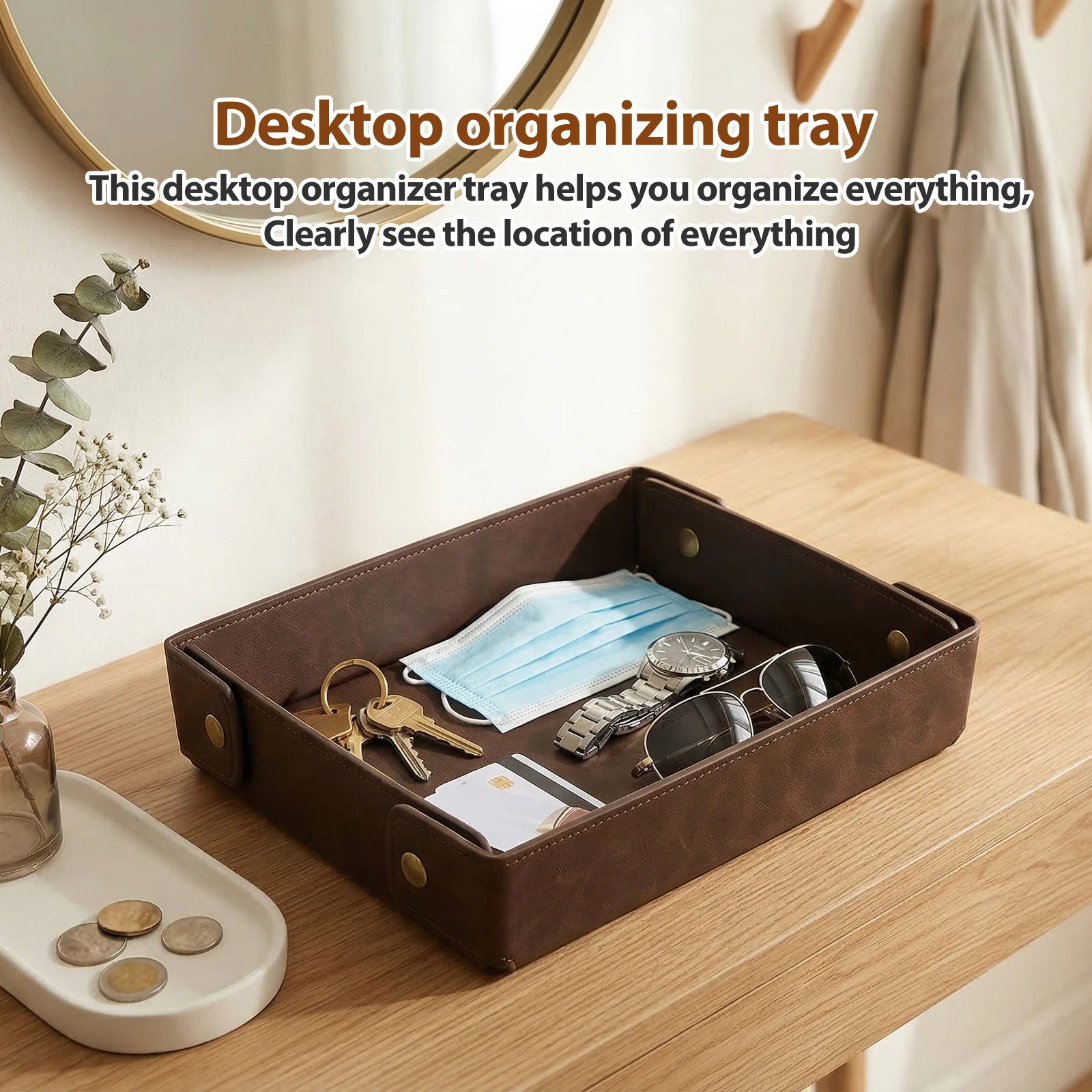 PU Leather Valet Tray Portable - Valet Tray Nightstand Organizer Leather ulasan dan harga