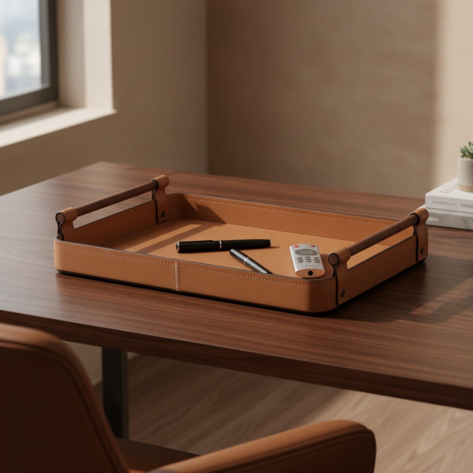 Storage Tray with Handles Leat - Valet Tray Nightstand Organizer Leather ulasan dan harga