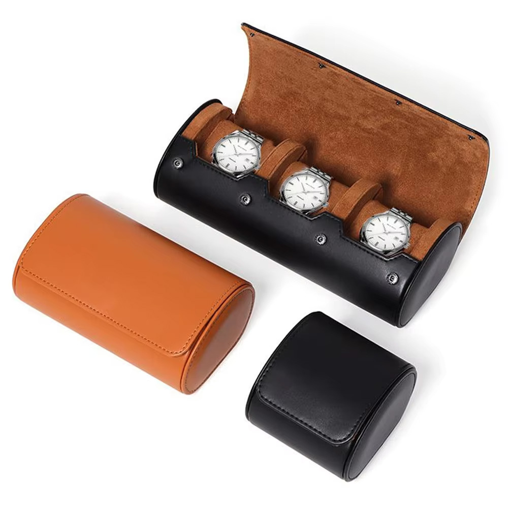 Watch Roll Travel Case Watch B - Watch Travel Roll Case 3 Slots Leather ulasan dan harga