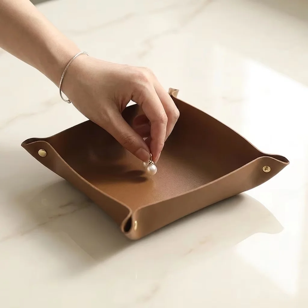 1PC 20x20CM Valet Tray Foldabl - Valet Tray Nightstand Organizer Leather ulasan dan harga